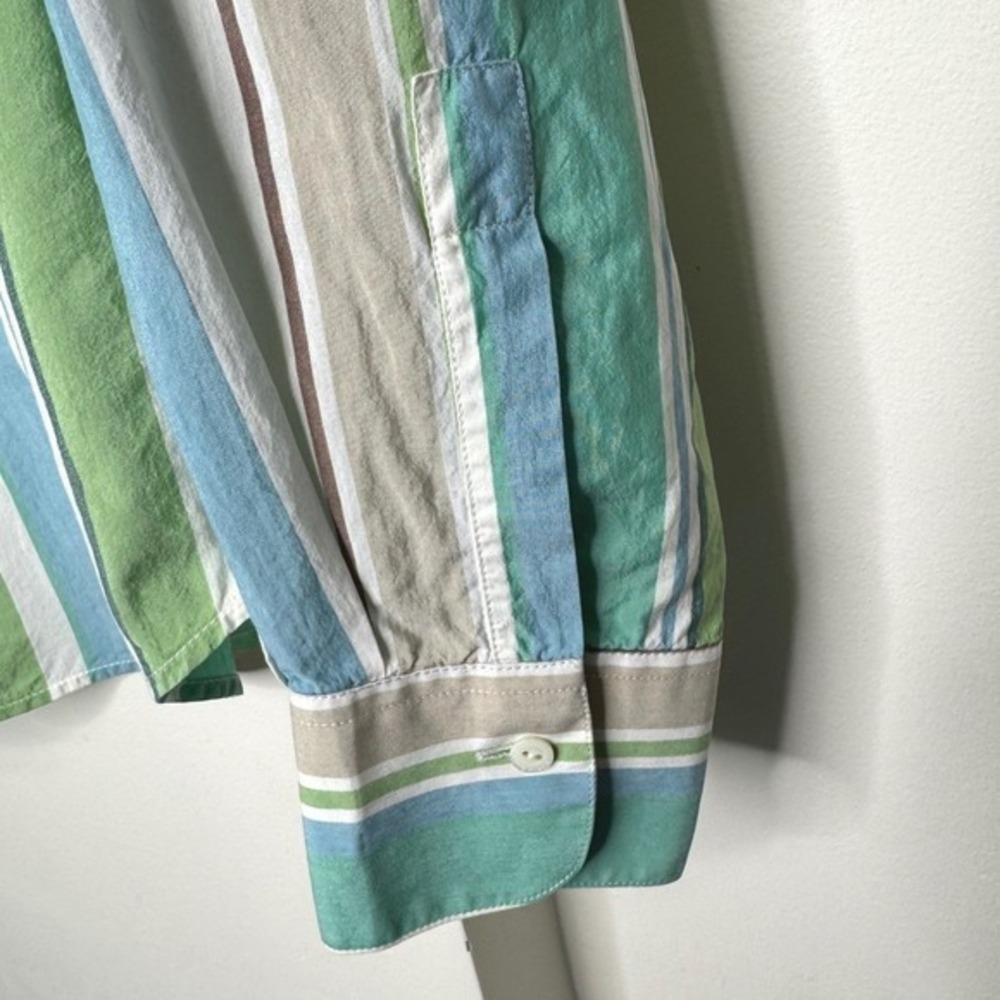 Loro Piana‎ Striped Top Green/Blue/Tan Size 42 (6) Cotton/Silk - Picture 3 of 12